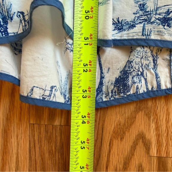 Blue White Toile Maxi Dress L Coastal Grandmother Cottagecore Tiered 100% Cotton - Picture 11 of 12